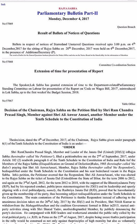 बगावती तेवर दिखाने पर नीतीश कुमार ने लिया बदला, शरद यादव और अली अनवर की राज्यसभा सदस्यता खत्म