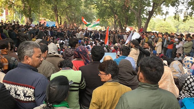 दिल्ली के जामिया हमदर्द में बुधवार को हुआ प्रदर्शन