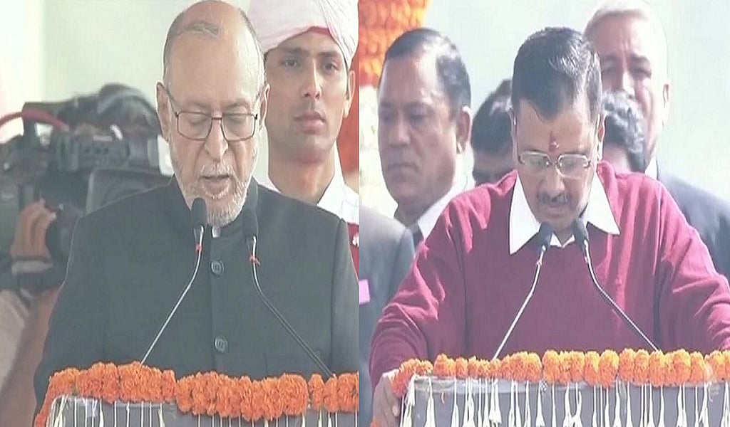 दिल्ली के सीएम बने अरविंद केजरीवाल, ऐतिहासिक रामलीला मैदान में तीसरी बार ली शपथ, 6 विधायक बने मंत्री