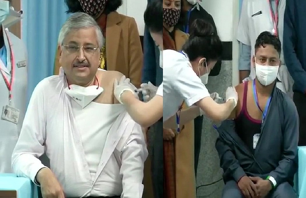सफाई कर्मी मनीष कुमार के बाद AIIMS  निदेशक डॉ. गुलेरिया को ऐसे लगा कोरोना टीका, देखें वीडियो