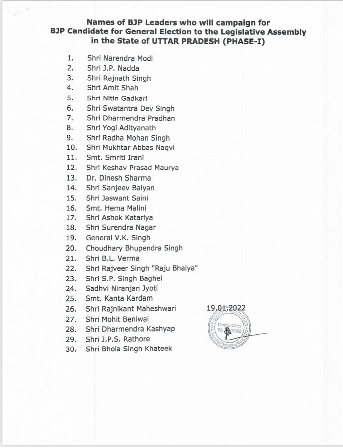 BJP ने पहले चरण के लिए जारी की स्टार प्रचारकों की सूची, पीएम समेत 30 नेता करेंगे प्रचार, अजय मिश्र टेनी का नाम नहीं