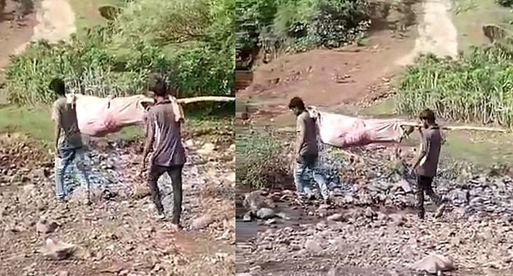 गुजरात मॉडल का हाल, न सड़क न नदियों पर पुल, 75 वर्षीय महिला को 5 किमी पैदल कंधे पर अस्पताल ले गया बेटा 