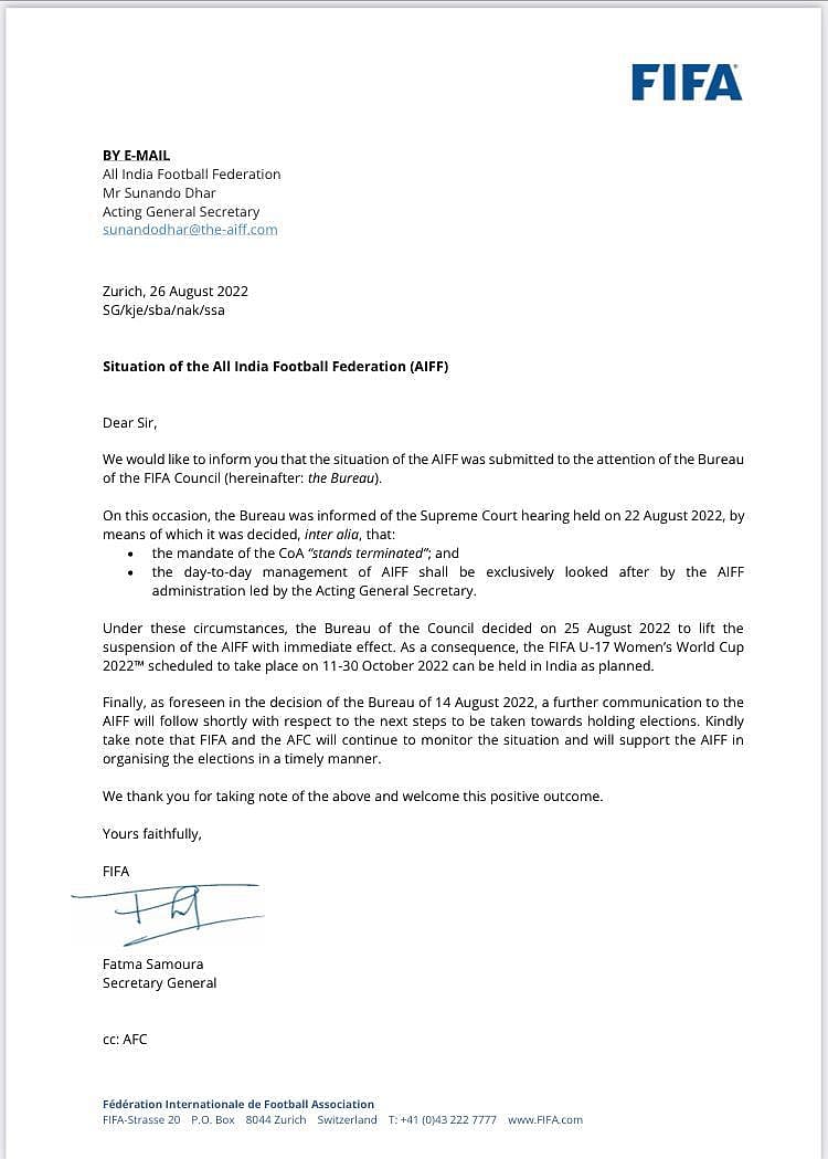 खेल जगत के लिए एक अच्छी खबर: FIFA ने भारत में होने वाले AIFF, अंडर-17 महिला विश्व कप पर से प्रतिबंध हटाया