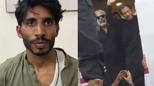 (बाएं) इमरान खान का हमलावर और (दाएं) हमले से ठीक पहले इमरान खान (फोटो - आईएएनएस)