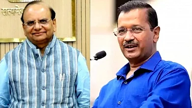 दिल्ली के एलजी विनय कुमार सक्सेना बांए) और मुख्यमंत्री अरविंद केजरीवाल की तस्वीर।