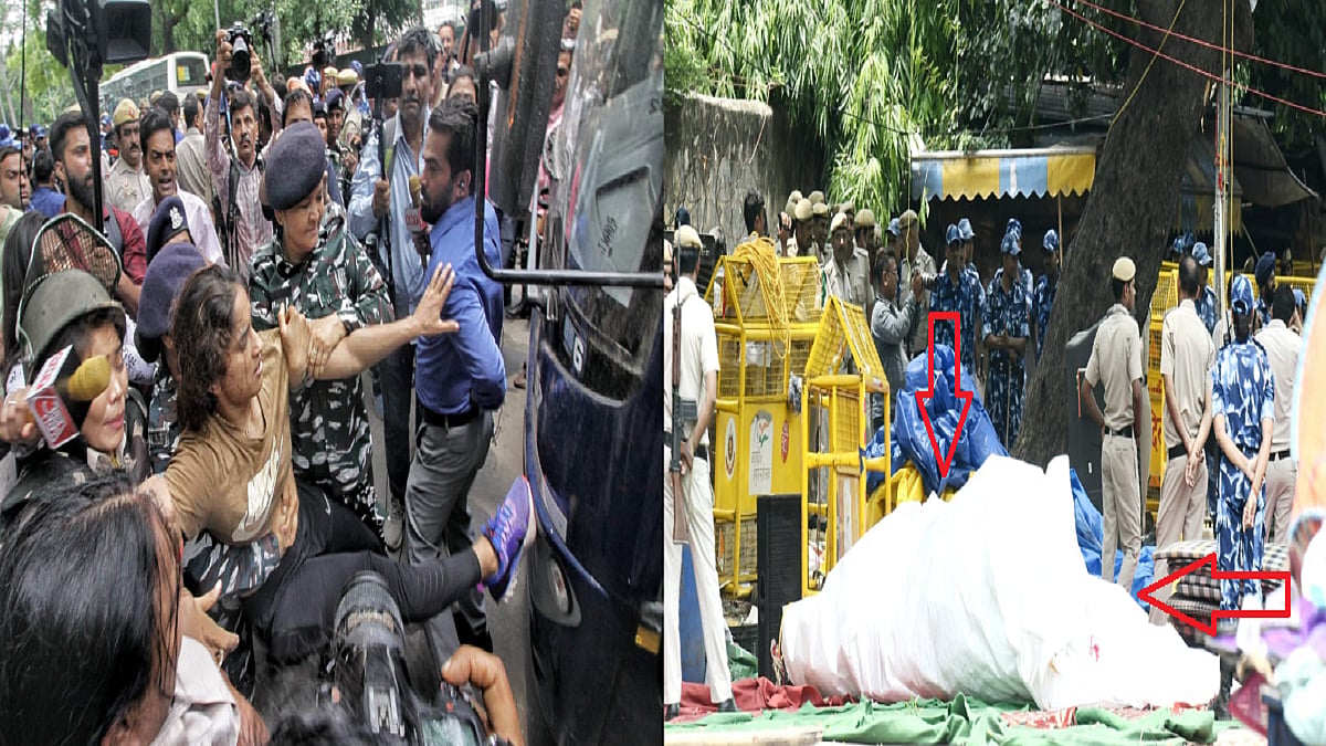 पहलानों को हिरासत में लेने के बाद दिल्ली पुलिस ने जंतर-मंतर से टेंट हटाए।
