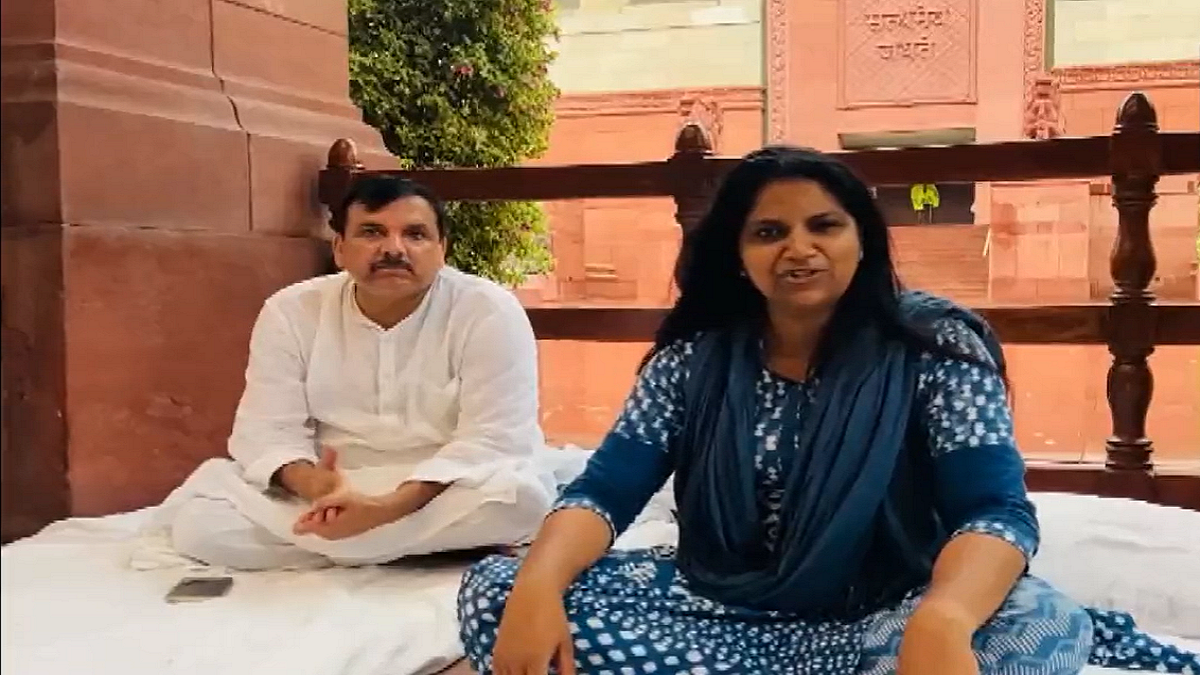 संसद परिसर में लगातार तीसरे दिन विपक्षी सांसदों का धरना जारी।