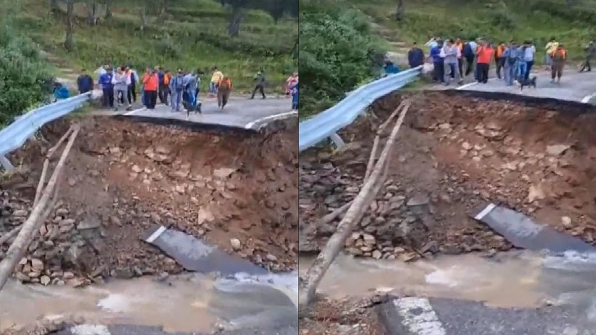 उत्तराखंड के चमोली में भारी बारिश के कारण गैरसैंण-कर्णप्रयाग NH-109 एक हिस्सा बहा।