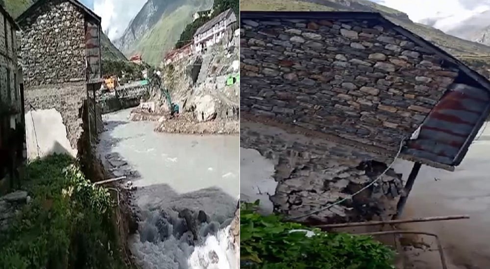 उत्तराखंडः बद्रीनाथ धाम में मकान अलकनंदा नदी में समाया, कई घरों और धर्मशालाओं पर भी संकट