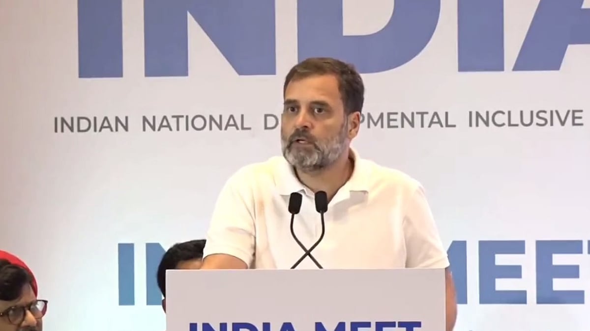 INDIA गठबंधन की मुंबई बैठक के बाद प्रेस को संबोधित करते कांग्रेस नेता राहुल गांधी (फोटो - @INCIndia)