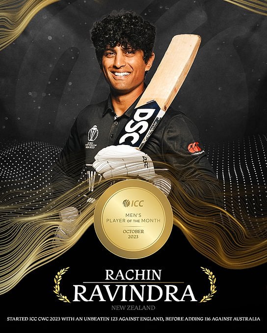 अपने पहले ही विश्व कप में रचिन रच रहे इतिहास, हेली मैथ्यूज के साथ चुने गए ICC प्लेयर्स ऑफ द मंथ चुना गया