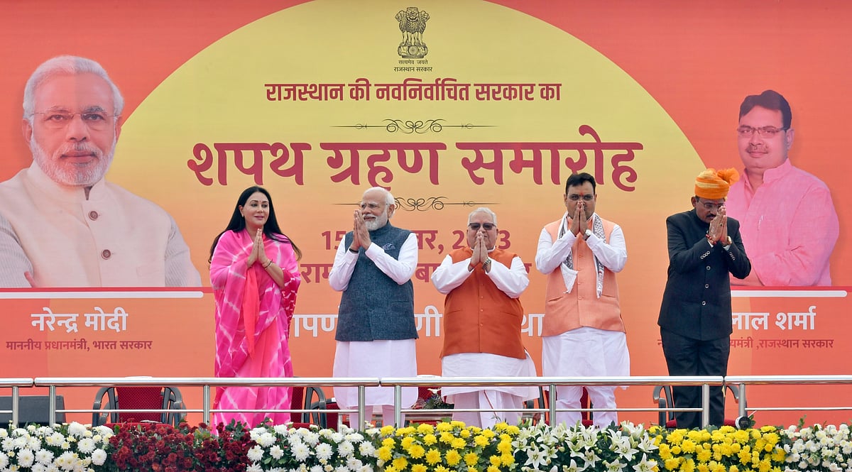 भजन लाल शर्मा बने राजस्थान के सीएम, दीया कुमारी और बैरवा ने ली डिप्टी सीएम पद की शपथ