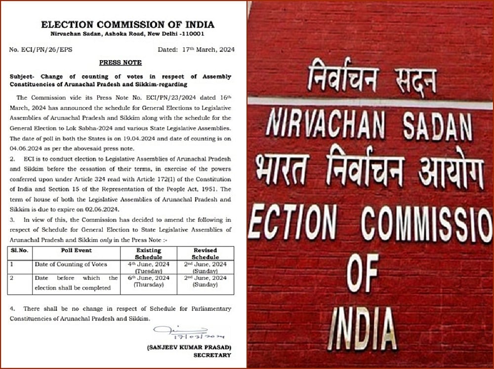 अरुणाचल प्रदेश और सिक्किम विधानसभा चुनाव के मतगणना की तारीख बदली, अब 2 जून को होगी गिनती