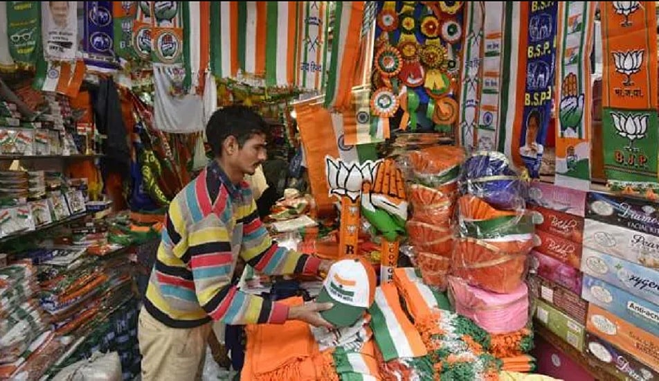 पूरे देश में चुनाव का शोर, मगर प्रचार सामग्री की मांग सुस्त, सदर बाजार के व्यापारी निराश