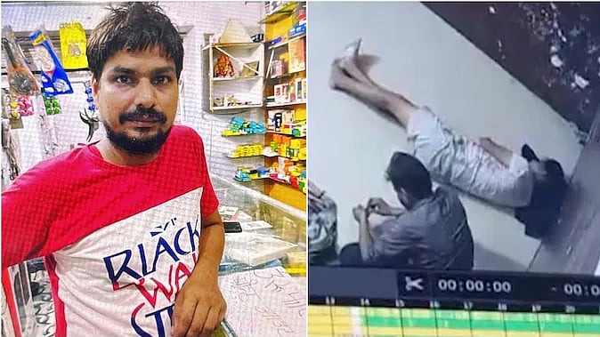 पुलिस हिरासत में मृत कारोबारी मोहित पांडे और दाएं हवालात का सीसीटीवी फूटेज का स्क्रीनशॉट (सोशल मीडिया के सौजन्य से)