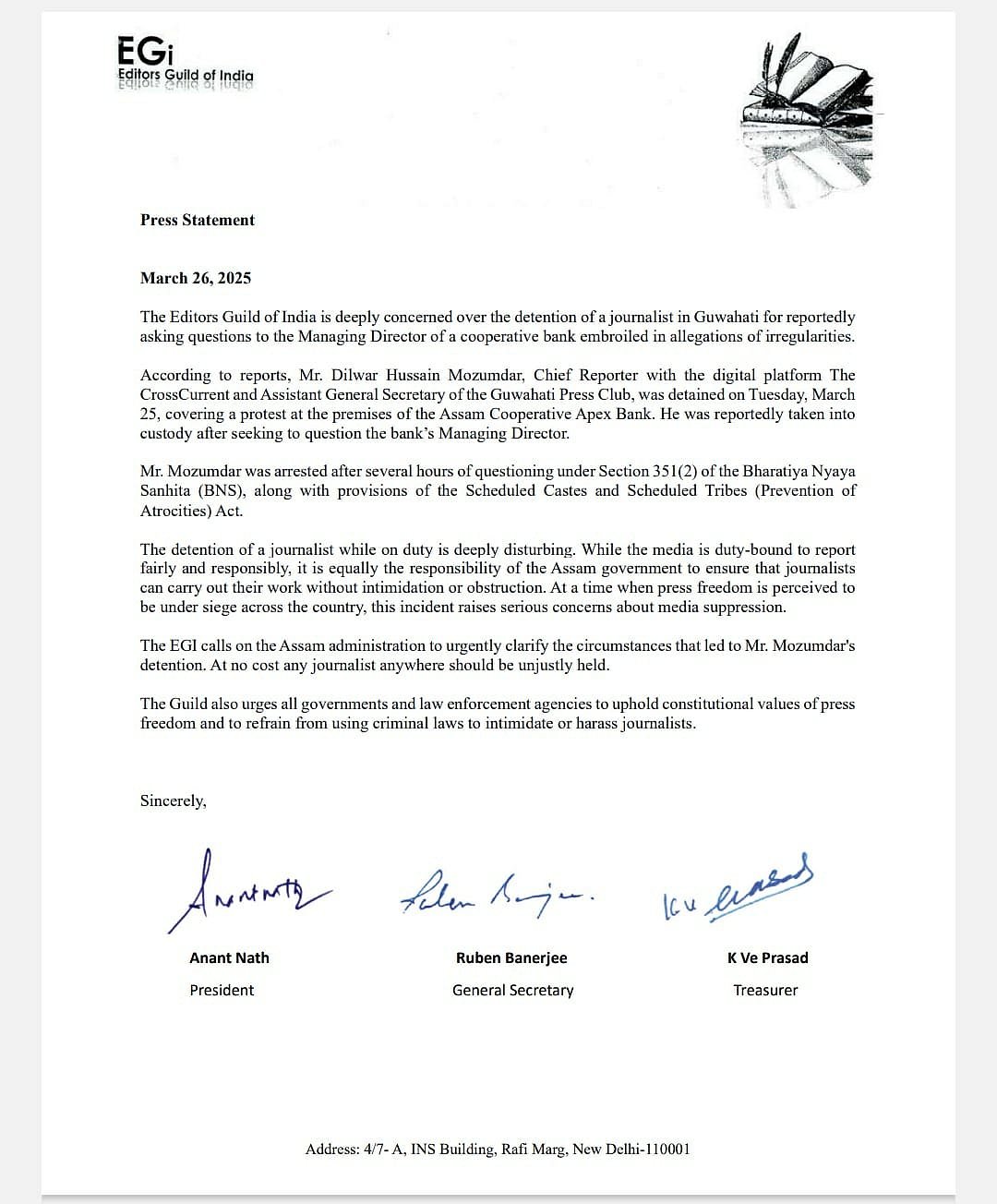 असम के मुख्यमंत्री सरमा जिस बैंक में निदेशक हैं, वहां सवाल पूछने पर पत्रकार गिरफ्तार, एडिटर्स गिल्ड ने जताई चिंता