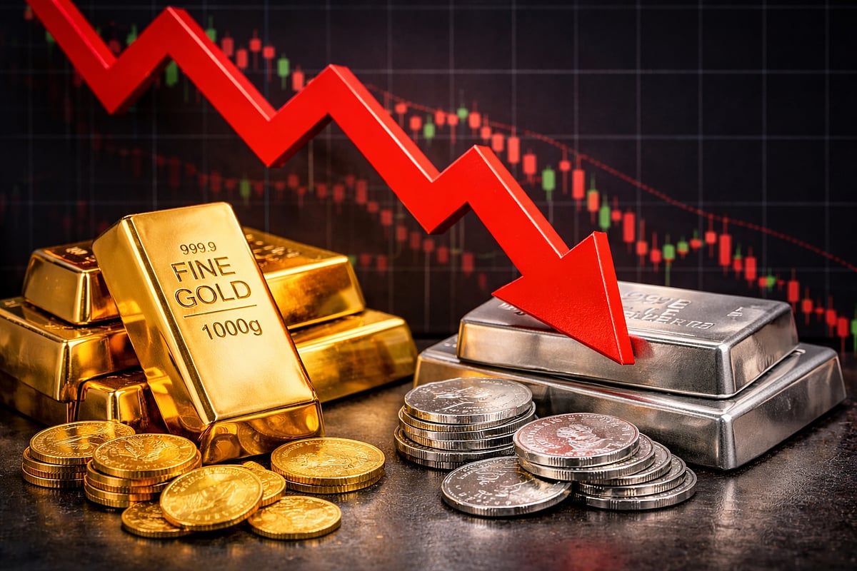 Gold-Silver की कीमतों में बड़ी गिरावट, हाई से ₹1.44 लाख सस्ती हुई चांदी,  सोना भी फिसला