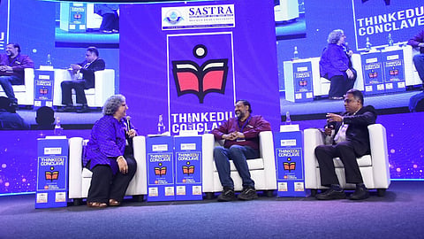 (From R to L) Saji Gopinath, Vice-Chancellor, Digital University Kerala, and MJ Shankar Raman, CEO, IITM Pravartak Technologies Foundation, in conversation with senior journalist Kaveree Bamzai at the ThinkEdu Conclave 2024, in Chennai, on Monday.