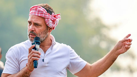 Congress leader Rahul Gandhi speaks during the 'Bharat Jodo Nyaya Yatra' in Bihar.