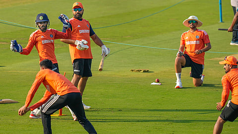 India players during a practice session ahead of the second Test match between India and England, at Dr. Y.S. Rajashekar Reddy ACA-VDCA Cricket Stadium, in Visakhapatnam, Wednesday, Jan. 31, 2024.