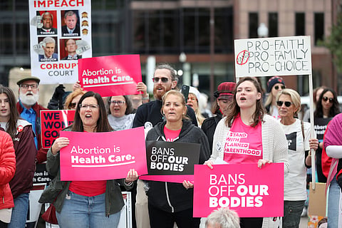 Supporters of Issue 1, the Right to Reproductive Freedom amendment, attend a rally in Columbus, Ohio, Oct. 8, 2023. 