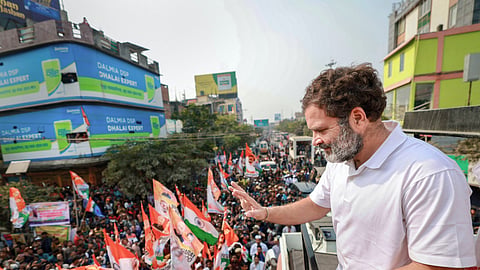Congress leader Rahul Gandhi waves at supporters during 'Bharat Jodo Nyay Yatra', in Biswanath district, Assam, Sunday, Jan. 21, 2024