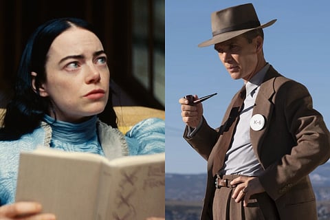L-R: Stills from 'Poor Things' & 'Oppenheimer'.