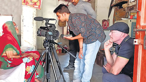 James Higginson (right) during shoot of Shuddhi 