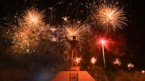 The 206-ft tall statue of Dr BR Ambedkar was inaugurated amid fireworks and a drone show at Swaraj Maidan in Vijayawada on Jan. 19, 2024.