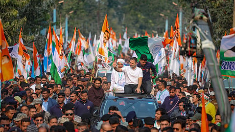 Congress leader Rahul Gandhi during the Bharat Jodo Nyay Yatra, in Siliguri. 