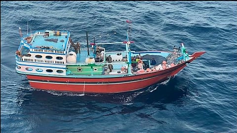 The vessel that carried Iranian-made missile components bound for Yemen's Houthi in the Arabian Sea. 