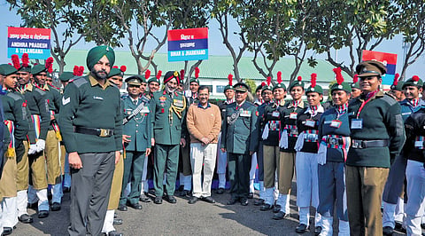 CM Arvind Kejriwal at an event held during the ongoing NCC Republic Day Camp at Delhi Cantonment on Monday  | EXPRESS