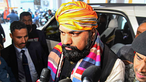 Bihar BJP President Samrat Choudhary arrives for a meeting at the party office in Patna on Saturday, Jan. 27, 2024.