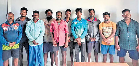 The arrested fishers from Nagapattinam and Mayiladuthurai districts.