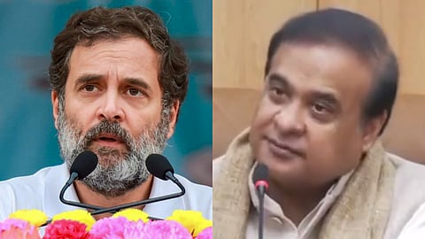 A collage of Congress leader Rahul Gandhi and Assam Chief Minister Himanta Biswa Sarma (R)