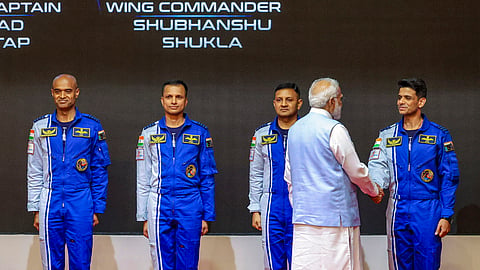 PM Narendra Modi handed over wings to astronauts who have been selected to be the astronauts on India’s first crewed mission to space ‘Gaganyaan Mission’ in Thiruvananthapuram on Tuesday.