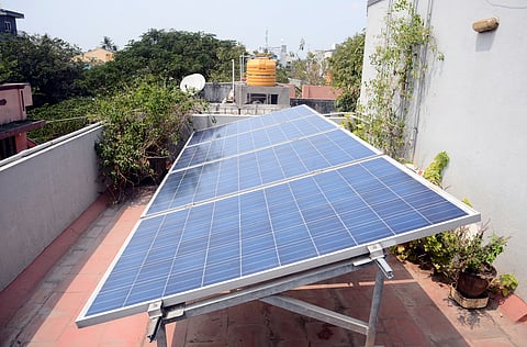 The Solar panel are installed on the rooftop of a house at Mugalivakkam. Express/ Martin Louis.  