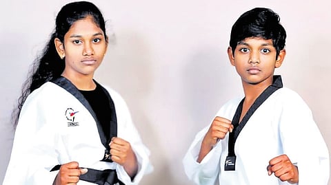 Eekshita and Sakshit have been undergoing training at taekwondo coach Majji Gowtham for the past six years. 