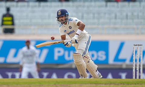 India's Dhruv Jurel plays a shot on the third day of the fourth Test cricket match between India and England, in Ranchi, Sunday, Feb. 25, 2025. 