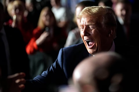 Republican presidential candidate former President Donald Trump greets people after a Fox News Channel town hall.