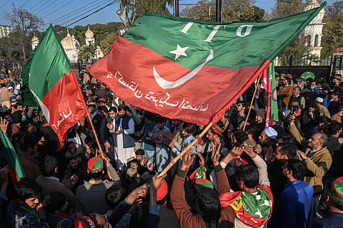 Supporters of the Pakistan Tehreek-e-Insaf (PTI) protest outside a temporary election commission office in Peshawar on February 10 amid claims of rigging (Photo | AFP)
