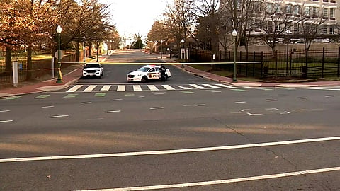 Police are deployed outside the Israeli Embassy in Washington. 