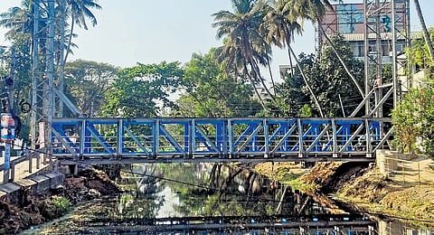 Steel lift bridge built across Parvathy Puthanar at Karikkakom.
