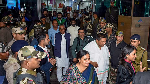 Jharkhand Mukti Morcha (JMM) and Congress MLAs arrive at the Ranchi airport for the floor test of the new government of Jharkhand
