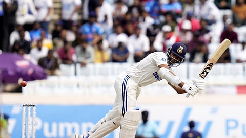  India's batter Yashasvi Jaiswal plays a shot during the second day of the fourth Test cricket match between India and England in Ranchi.