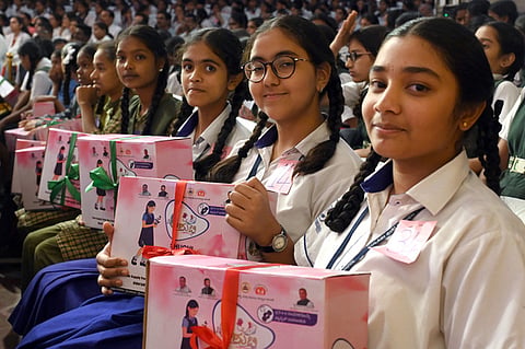Photo from Karnataka's relaunch of its Shuchi Menstrual Hygiene Scheme in February, 2024.  