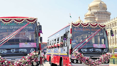 A hundred KSRTC Ashwamedha Classic buses were launched from Vidhana Soudha in Bengaluru on Monday;