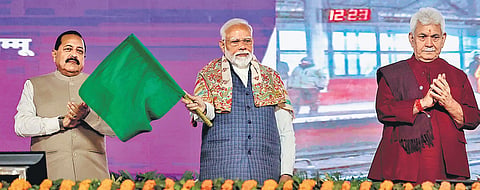 PM Narendra Modi during the foundation stone laying of development projects in Jammu. 