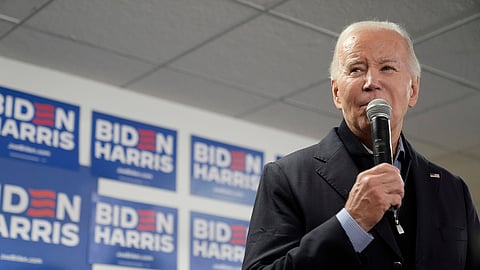 President Joe Biden speaks at the Biden campaign headquarters in Wilmington, Del., on Feb. 3, 2024. 