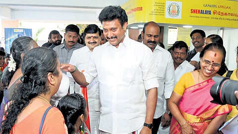 Minister Anbil Mahesh at the school’s inaugural event on Tuesday 